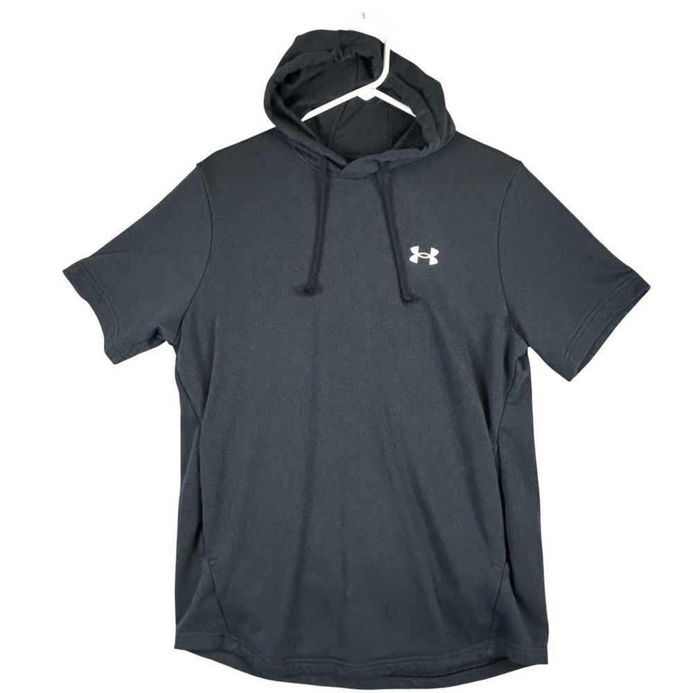 Under Armour Mens Short Sleeve Hoodie Black Loose Fit Cotton Blend Pullover MD